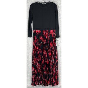 NWT Robbie Bee Small Dress Black Ribbed Top Pink Red Floral Bottom